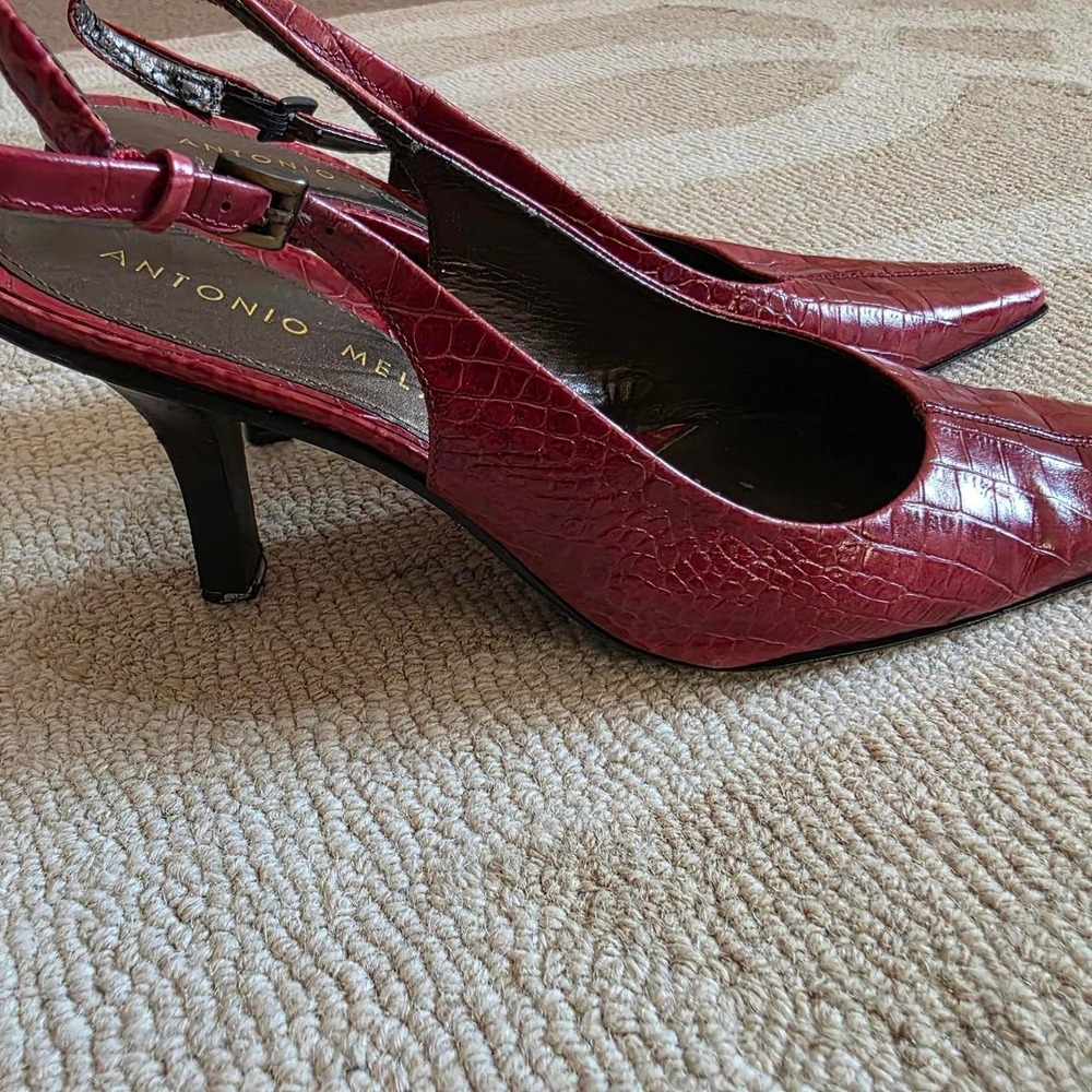 Antonio Melani Burgundy Crocodile Textured Leather Slingback Heels Size 10M